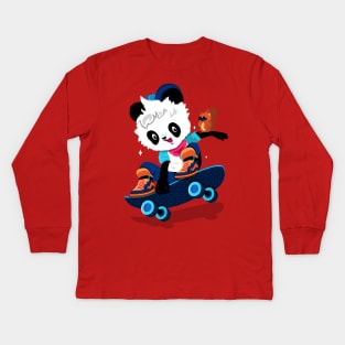 Skater Panda Kids Long Sleeve T-Shirt